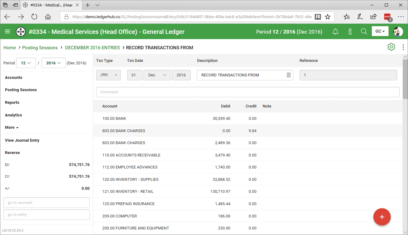 General Ledger Posting Sessions Entry